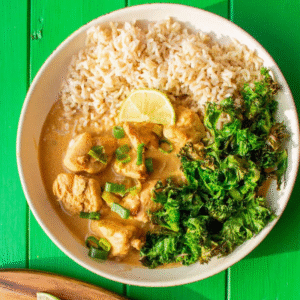 Chicken Satay Peanut Curry with White Rice